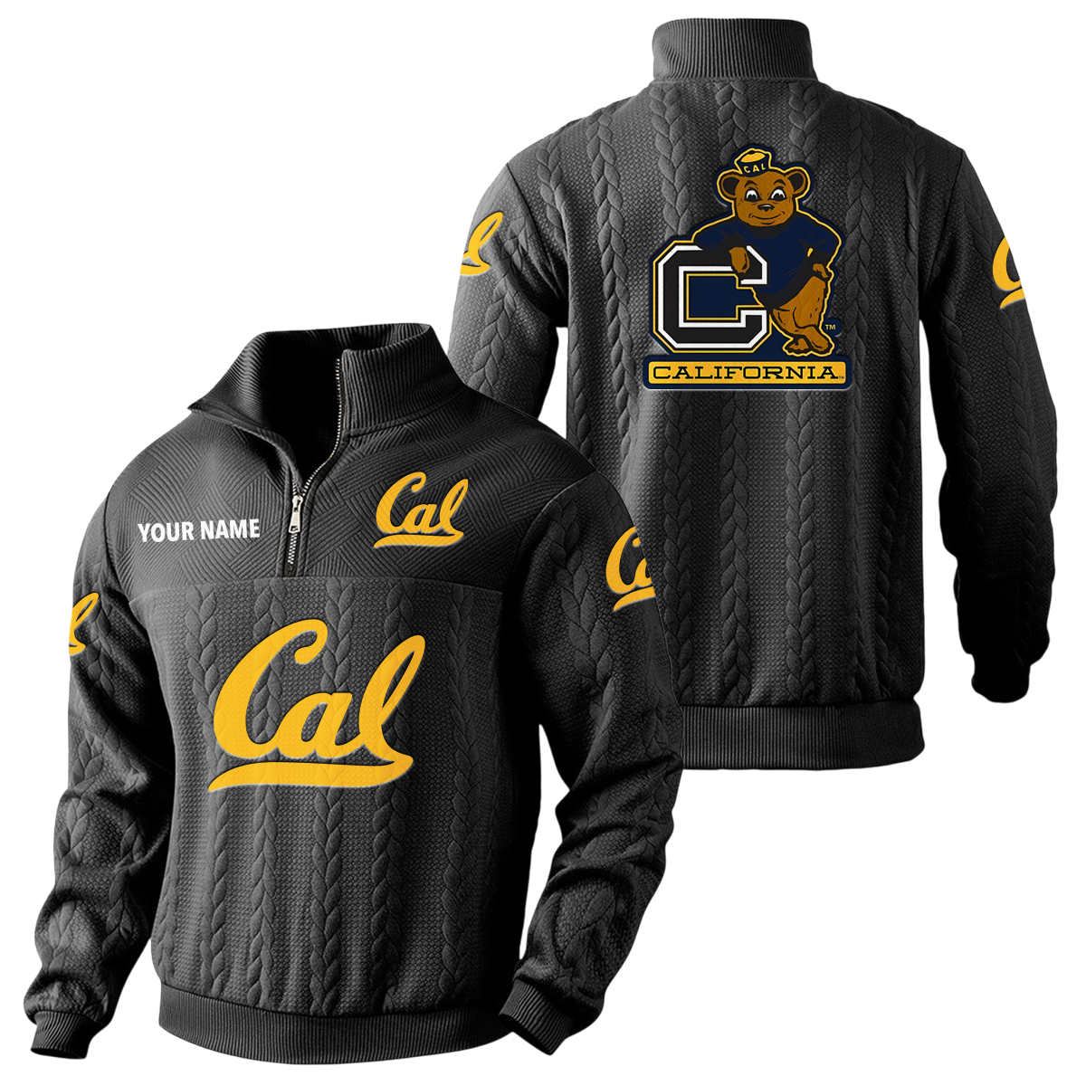 California Golden Bears Quarter-Zip Sweatshirt Stand Collar Custom Name California Golden Bears Quarter-Zip Sweatshirt Stand Collar Custom Name