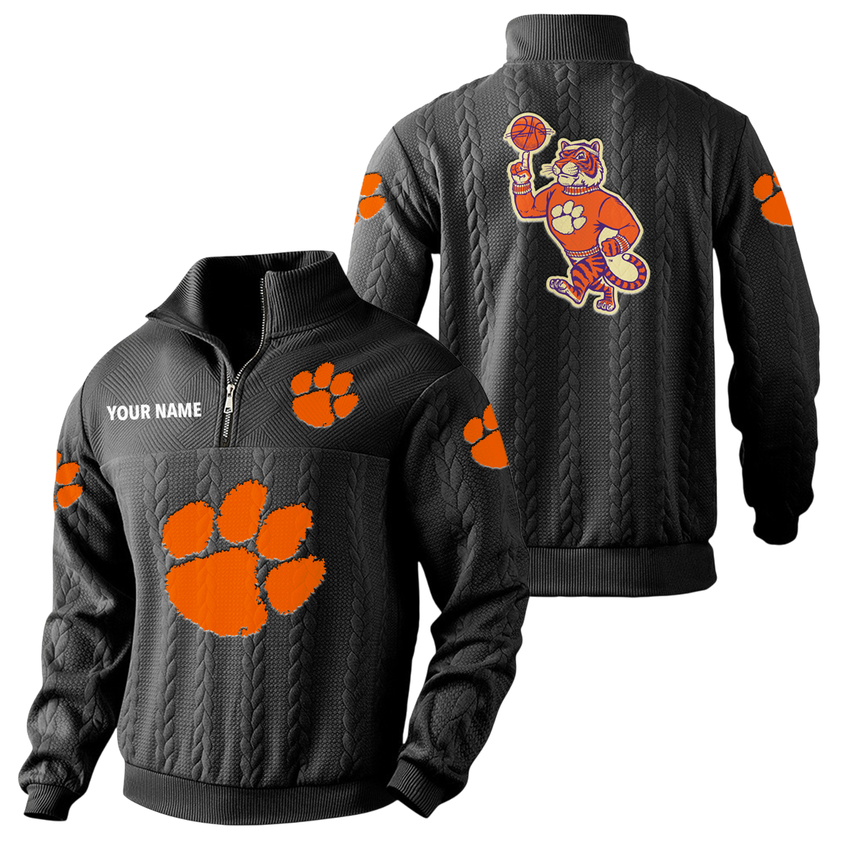 Clemson Tigers Quarter-Zip Sweatshirt Stand Collar Custom Name Clemson Tigers Quarter-Zip Sweatshirt Stand Collar Custom Name