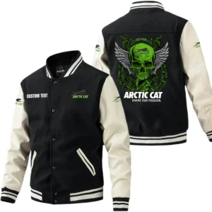 Arctic Cat Jacket Men’s Baseball Jacket With PU Leather Sleeve, Custom Name HG180225Y15BJPUCT2ARC