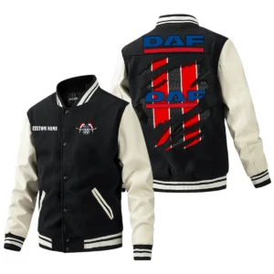 Daf Jacket Men’s Baseball Jacket With PU Leather Sleeve, Custom Name HG200225Y15BJPUCT3DAF