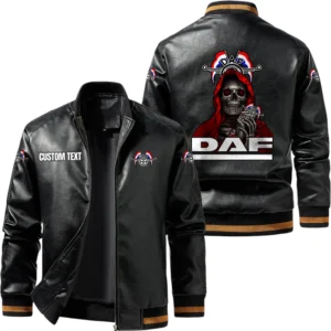 Vintage DAF Exclusive Logo Leather Jacket, Classic Ribbed Collar Striped Cuffs, Custom Name TN160325Y12LJ93CT1DAF