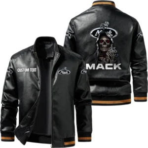Vintage Mack Trucks Exclusive Logo Leather Jacket, Classic Ribbed Collar Striped Cuffs, Custom Name TN160325Y12LJ93CT1MAT