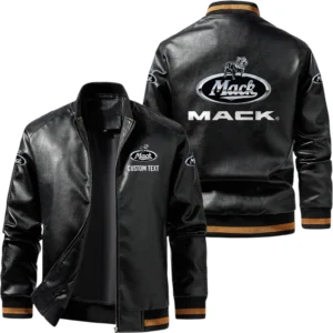 Vintage Mack Trucks Exclusive Logo Leather Jacket, Classic Ribbed Collar Striped Cuffs, Custom Name TN160325Y12LJ93CT2MAT
