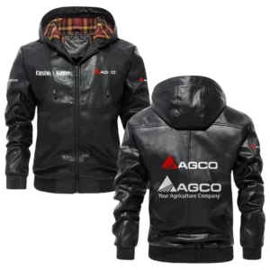 AGCO Exclusive Logo Hooded Jacket PU Leather x Durable Windproof Warm Soft Checkered Lining, Custom Name HG200325Y47JHLAGC