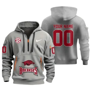 Arkansas Razorbacks Half Zip Hoodie Sport Hooded Multi-Pockets Custom Name & Number TN060525Y25QZ2HCT1NCARK