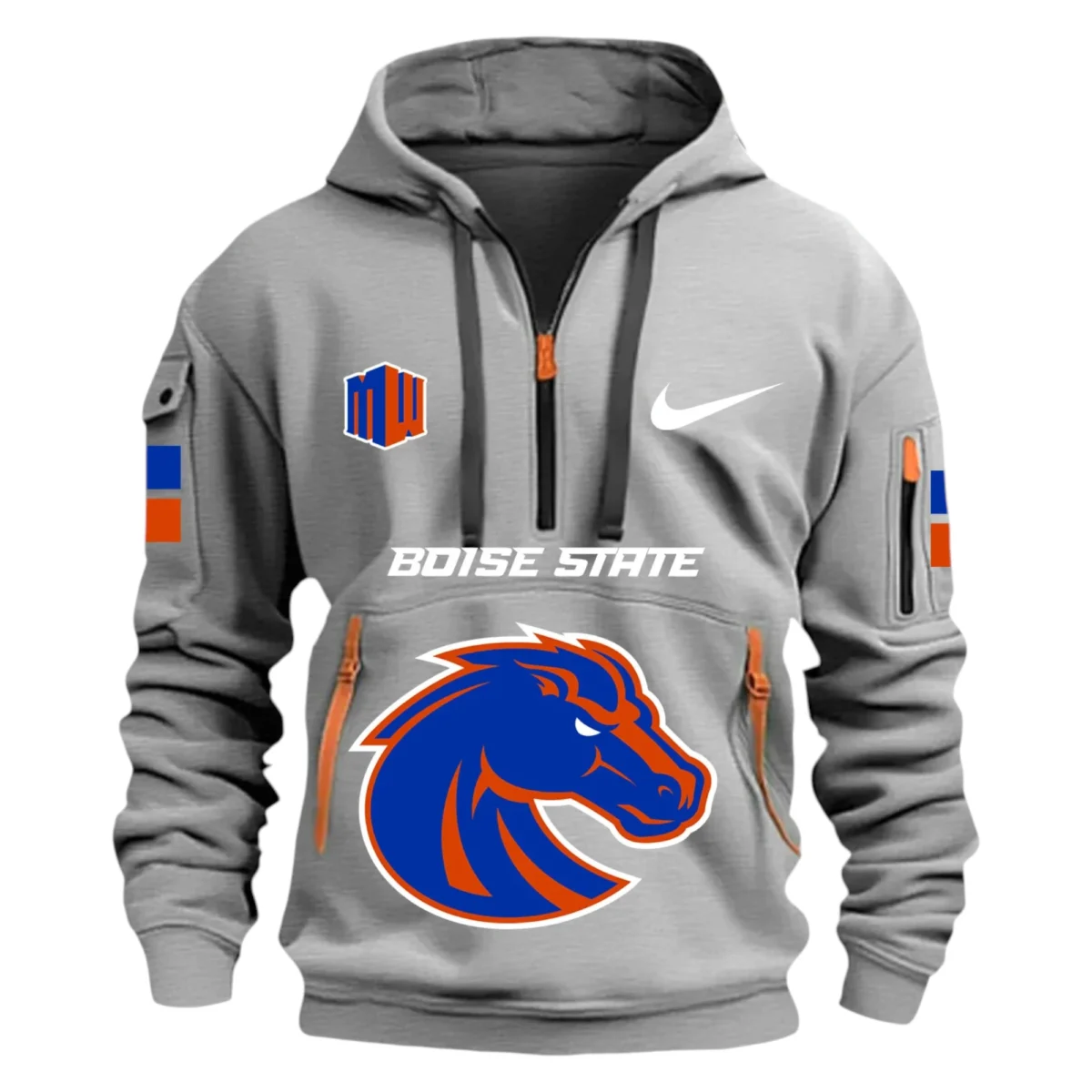 Boise State Broncos Half Zip Hoodie Sport Hooded Multi-Pockets Custom Name & Number TN060525Y25QZ2HCT2NCBSB