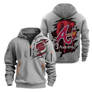Atlanta Braves Half Zip Hoodie Sport Hooded Multi-Pockets Custom Name TN190525Y25QZ2HCT4MBATL