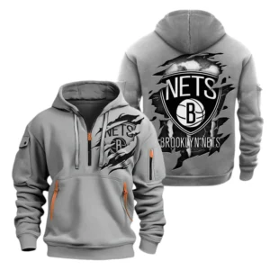 Brooklyn Nets Half Zip Hoodie Sport Hooded Multi-Pockets Custom Name TN210525Y25QZ2HCT1NABKN
