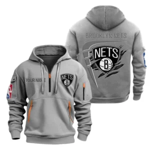 Brooklyn Nets Half Zip Hoodie Sport Hooded Multi-Pockets Custom Name TN210525Y25QZ2HCT2NABKN