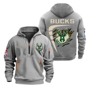 Milwaukee Bucks Half Zip Hoodie Sport Hooded Multi-Pockets Custom Name TN210525Y25QZ2HCT2NAMB