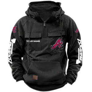 Atlanta Braves Quarter Zip Hoodie, Sports Hoodie Multi-Pockets, Custom Name TN210525Y41HJRCT1MBATL