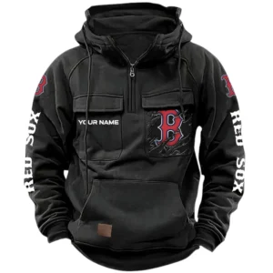 Boston Red Sox Quarter Zip Hoodie, Sports Hoodie Multi-Pockets, Custom Name TN210525Y41HJRCT1MBBRS