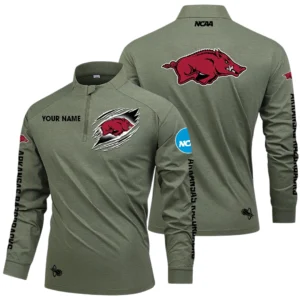 Arkansas Razorbacks Long Sleeve Shirt, Stand Collar Quarter Zip-up Custom Name HIDI160525Y49LMT05NCARK