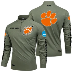 Clemson Tigers Long Sleeve Shirt, Stand Collar Quarter Zip-up Custom Name HIDI160525Y49LMT05NCCU