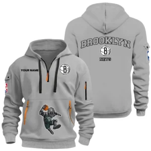 Brooklyn Nets Half Zip Hoodie Sport Hooded Multi-Pockets Custom Name HIDI110625Y25QZ2HNABKN
