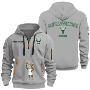 Milwaukee Bucks Half Zip Hoodie Sport Hooded Multi-Pockets Custom Name HIDI120625Y25QZ2HNAMB
